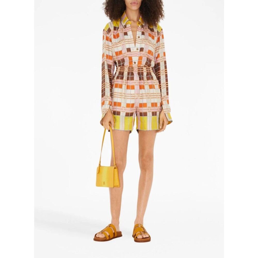 Burberry 100% Silk High Waist Pull On Shorts Multi Color Geometric Sz 4 NWT $820